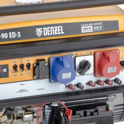 Генератор бензиновый PS 90 ED-3, 9.0 кВт, переключение режима 230 В/400 В, 25 л, электростартер Denzel купить в Хабаровске интернет магазин СТРОЙКИН